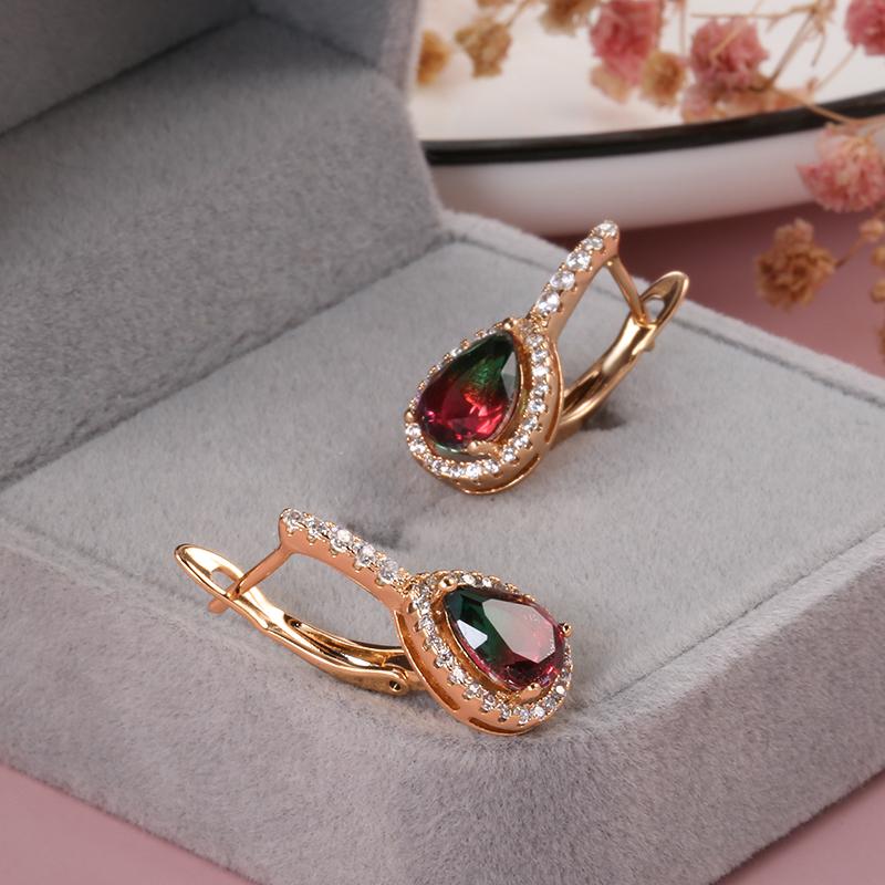Kinel Fargerike Cubic Zirconia engelske øredobber for kvinner luksus vintage rosegull farge fine smykker