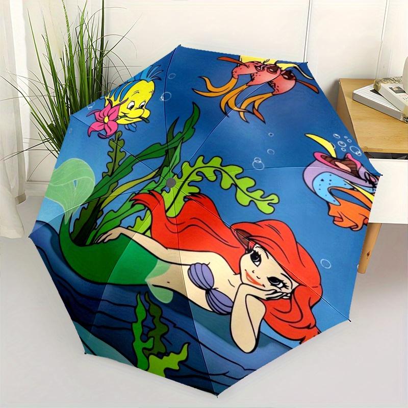 

Princess Ariel Mermaid Automatic Open/CloseCartoon Umbrella-CuteUmbrella with Cute Design, Portable 3-Fold Compact Umbrella for Men & Women,