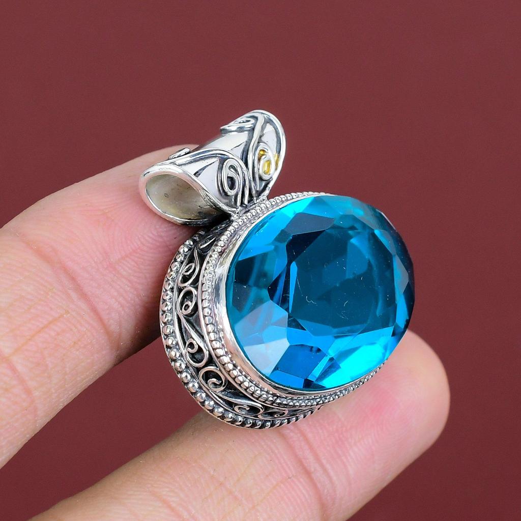 Faceted Indicolite Gemstone Pendant 925 Sterling Silver Pendant Handmade Vintage Pendant Indicolite Jewelry Engagement Gifts Elegant Pendant