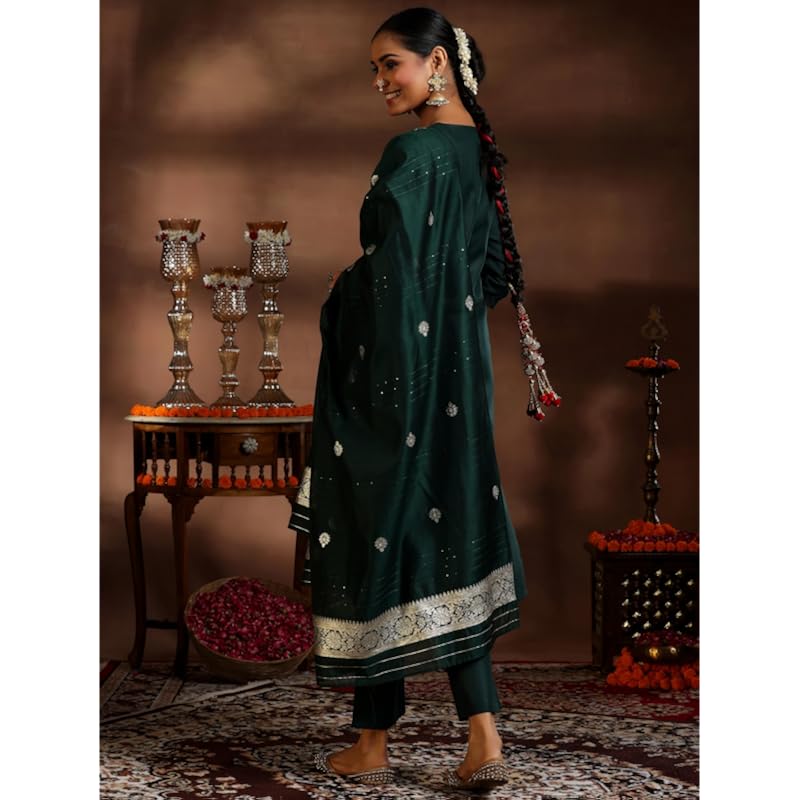 Libas Women's Silk Blend Kurta Set (39055_Green