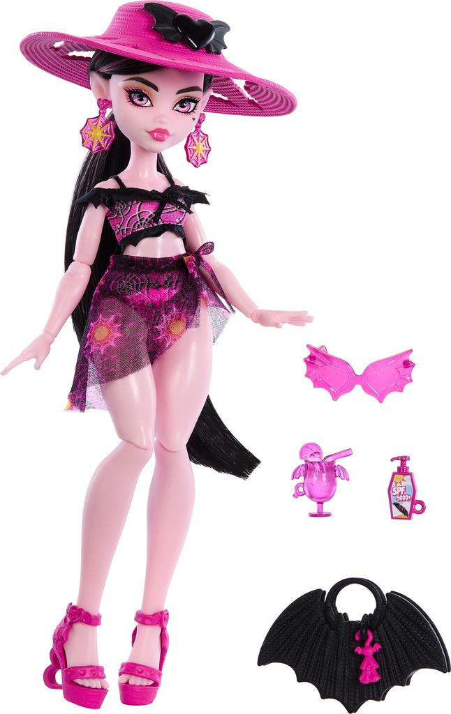 Monster High Scare-adise Island Draculaura Doll with Swimsuit, Sarong and Beach Accessories Like Hat, Sunscreen, and Tote Topaka GJ