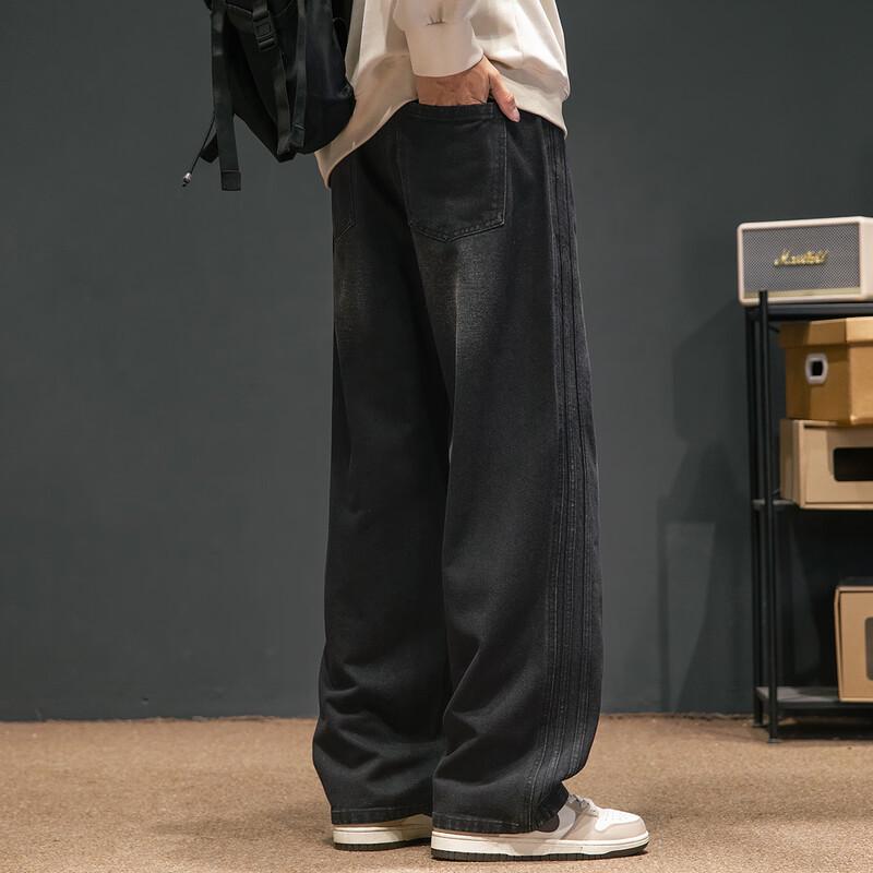 NASA NOAH Men's Washed Vertical Stripe Straight Jeans