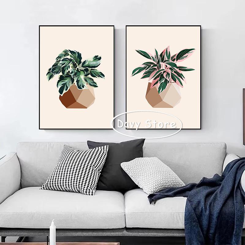 House Plants Monstera Philodendron Poster and Print Canvas Painting Potted Botanical Leaves Wall Art Picture for Room Home Decor
