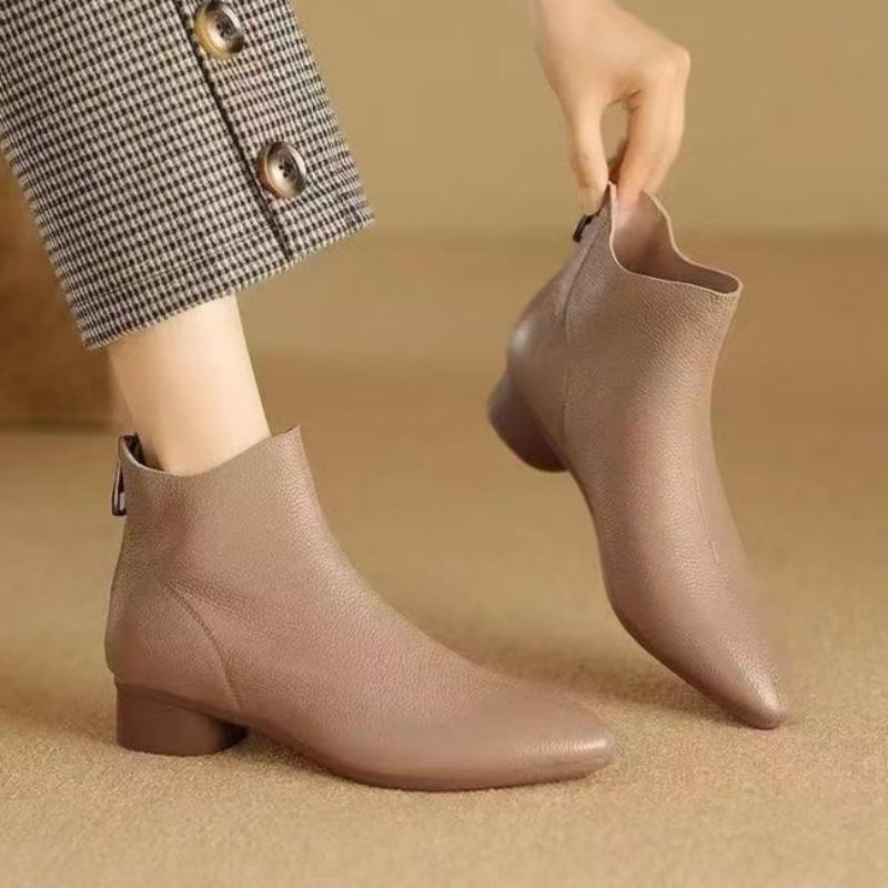 Fashion Pointed Toe Ankle Boots Women Elegant Mid Heels Leather Shoes 2026 Trend Pumps Winter Cozy Large Size Chunky Botas Mujer