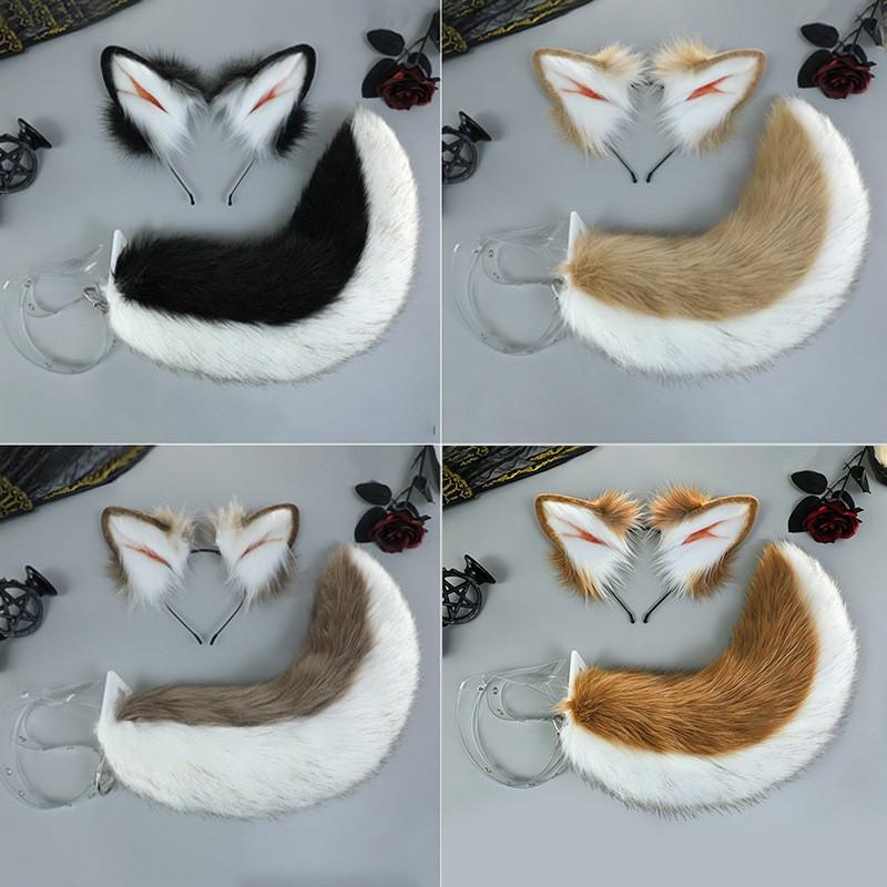 Fluffy Shiba Inu Ear Headband Tail Set Cosplay Anime Convention Costume Accessory Plush Animal Ears