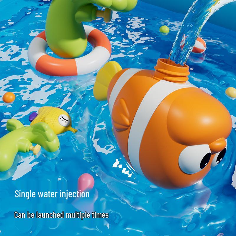 Kids' Ocean-Themed Pull-Out Water Cannon Toy for Summer Water Fights
