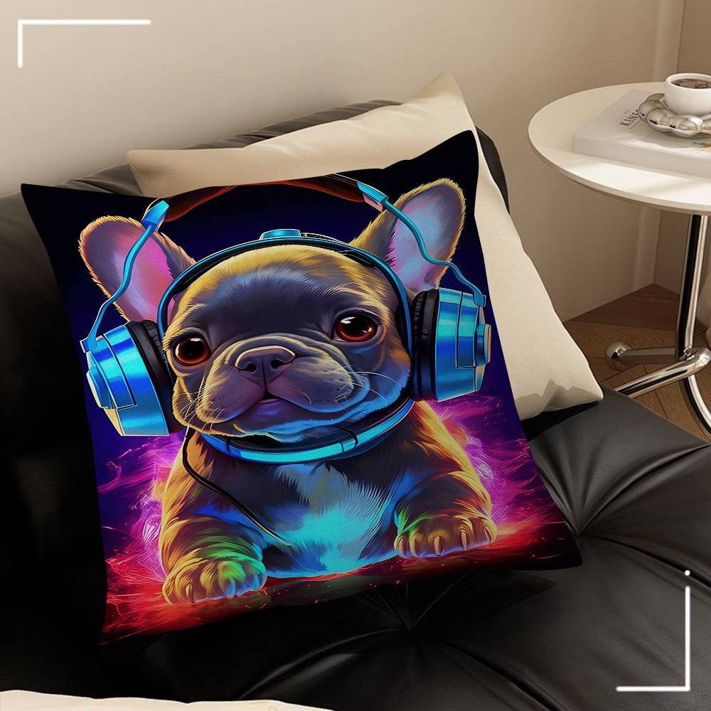 Animal Monkey Cat Dog Headphone Dj Music Pillowcase Toon Gift Cushion Cover Bedroom Home Sofa Chair Seat Decor Pillow Case