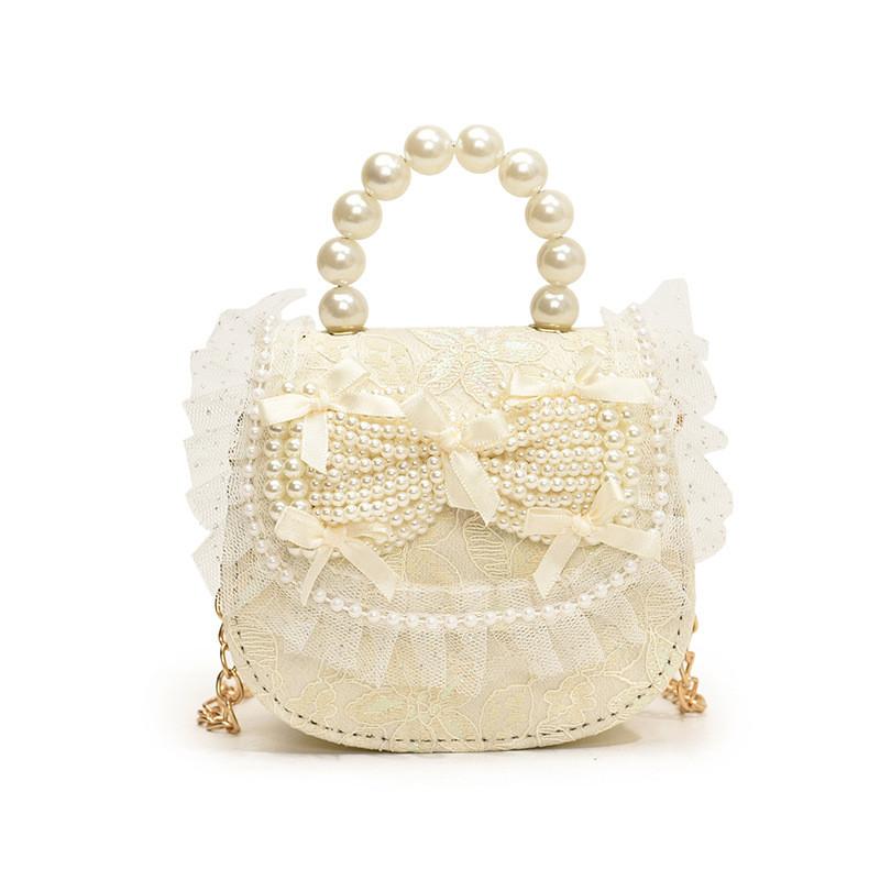 Sweet Pearl Princess Tote Bag Stylish Lace Bow Design For Kids With Breathable Material