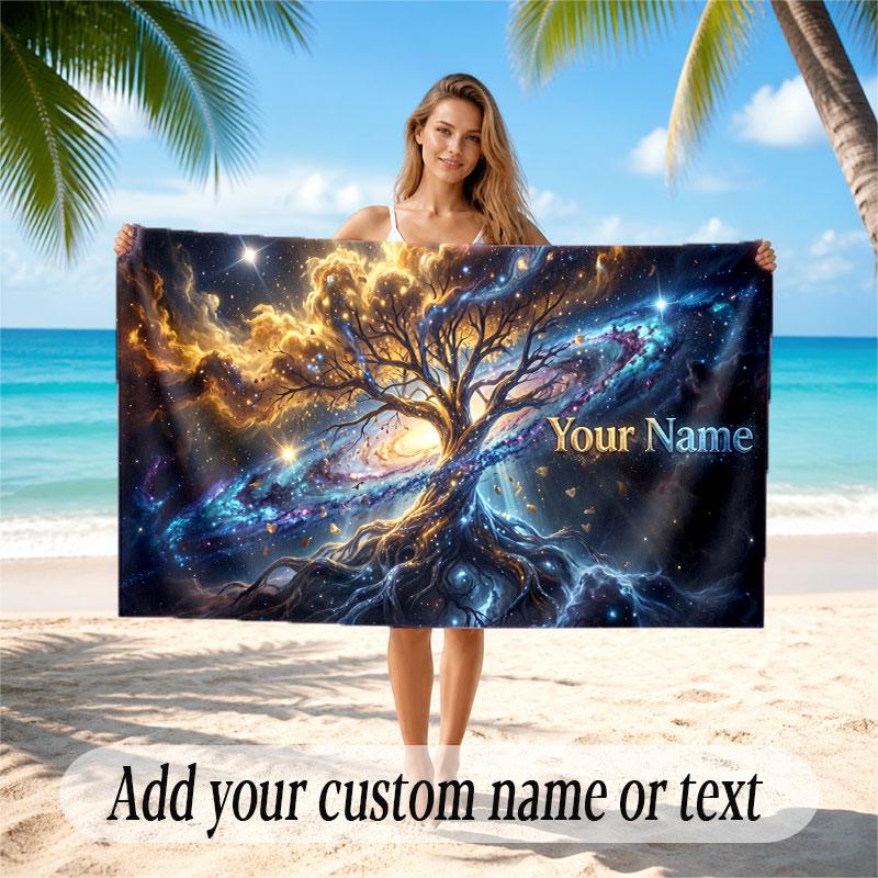 Prosop de Plajă cu Tematica Arborelui Vieții Personalizat cu Nume și Text Personalizat Prosop de Plajă Moale cu Uscare Rapidă pentru Înot Călătorii