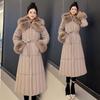 Womens Winter Puffer Coat With Detachable Faux Fur Collar Loose Fit Long Cotton-Padded Jacket In Khaki Black Red Coffee