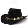 European and American fashion leopard print pearl suede top hat women's jazz hat autumn and winter versatile felt hat flat edge cowboy hat