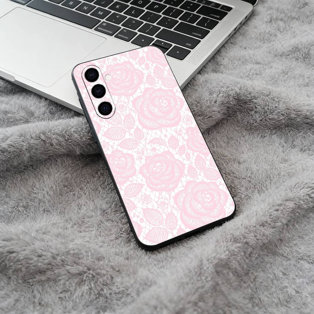L-Lace Print Pattern Phone Case For Samsung Galaxy A73,A71 A72,A70,A53,A52,A51,Soft Silicone Black Cover