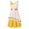 Kids Girls Ancient Greek Costume Color Blocked Layered Robe Sleeveless Side Invisible Zipper Metallic Trim Dress for Halloween Role Play Party