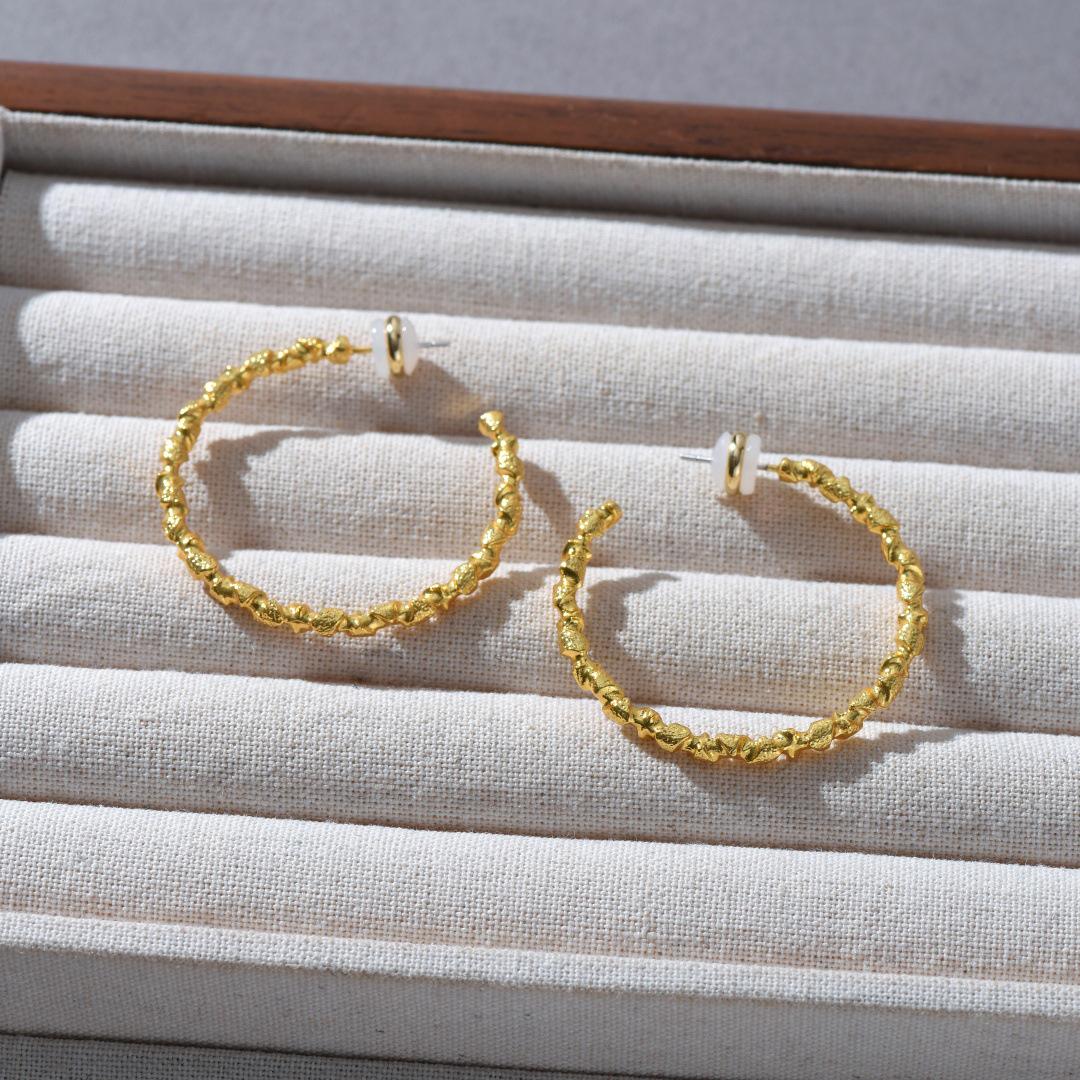 High-End Irregular Large Circle Earrings with 925 Silver Studs - Trendy and Unique