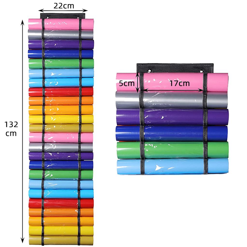 600d Oxford Cloth Thermal Transfer Film Roll Storage Hanging Bag, Wall Mount Transparent Double sided Vinyl Roll Holder With 48 Roll Compartments