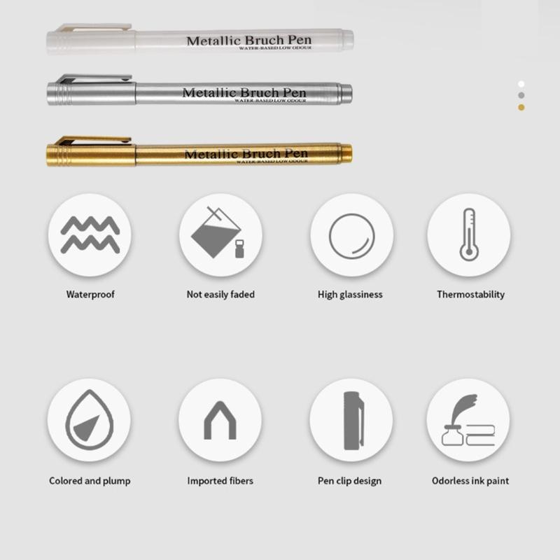 3Pcs Metallic Paint Marker Pen Water Resistant Paint Pen For Art Illustrations Card Making Scrapbooking Drawing