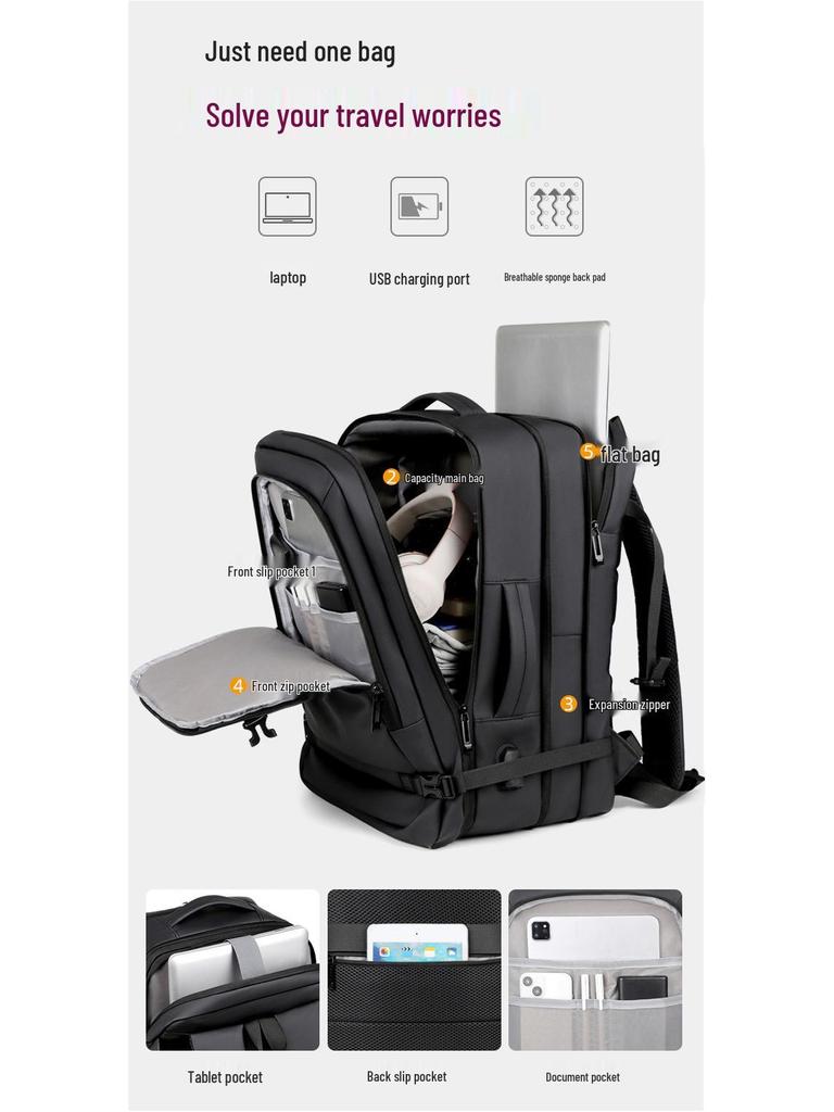 Large Capacity Water-Resistant Business Backpack with Charging Port