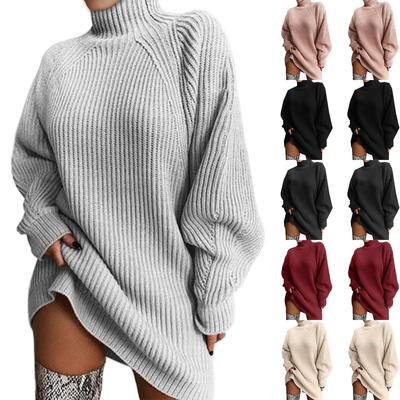 Pull oversize à col haut pour femme, ample, décontracté, ample, manches longues, chaud, manches longues, tricoté, basique, haut, sweat-shirt