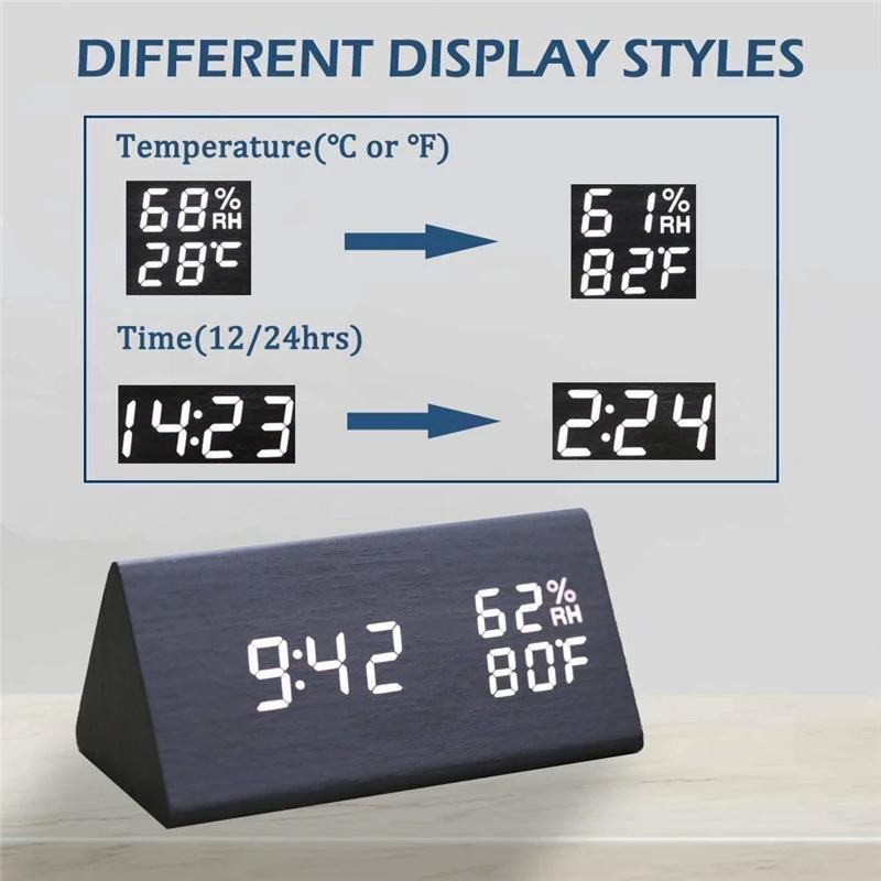Holzwecker Uhr LED Zeitanzeige USB-Ladegerät Feuchtigkeits- und Temperaturerkennung Digitaler Wecker für Nachttisch