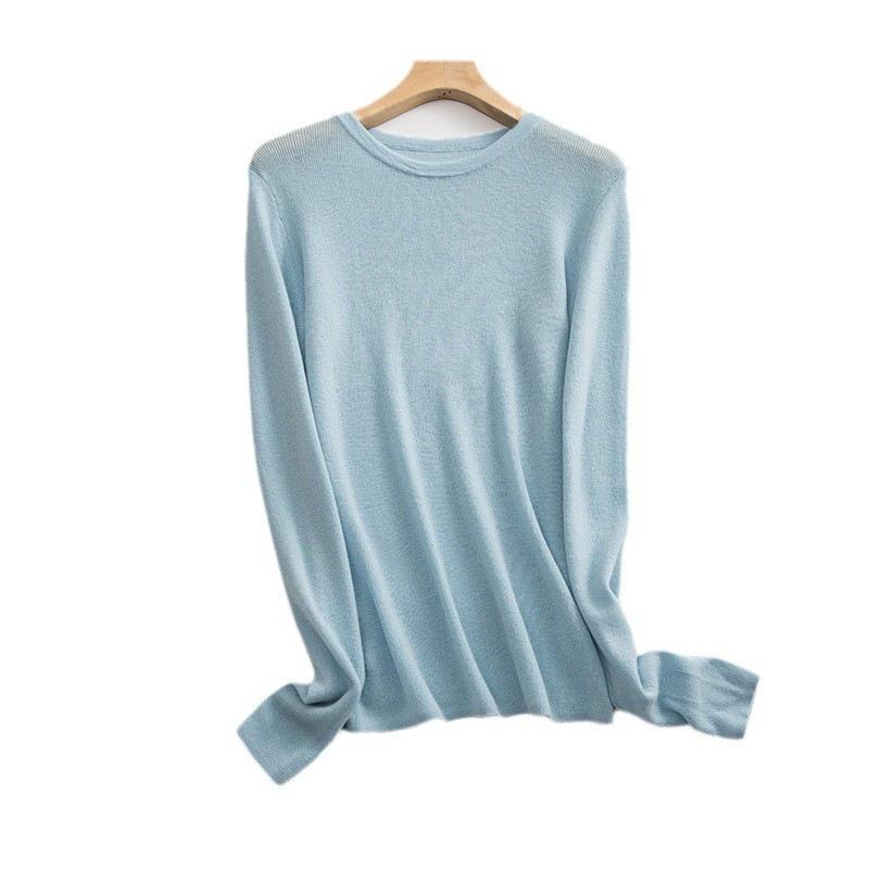 Front Shoulder Wool Sweater Women's 0 Pure Wool Thin Slim Fit and Thin Bottom Top Early Autumn New Knitted Sweater