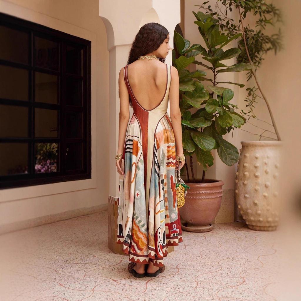 2025 Trendy Printed Linen Patchwork Dress - European & American Style