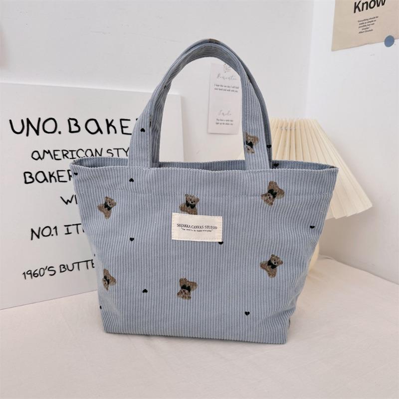 1221 new corduroy retro polka dot handbag cute smiley face hand carrying tote bag women's bento bag
