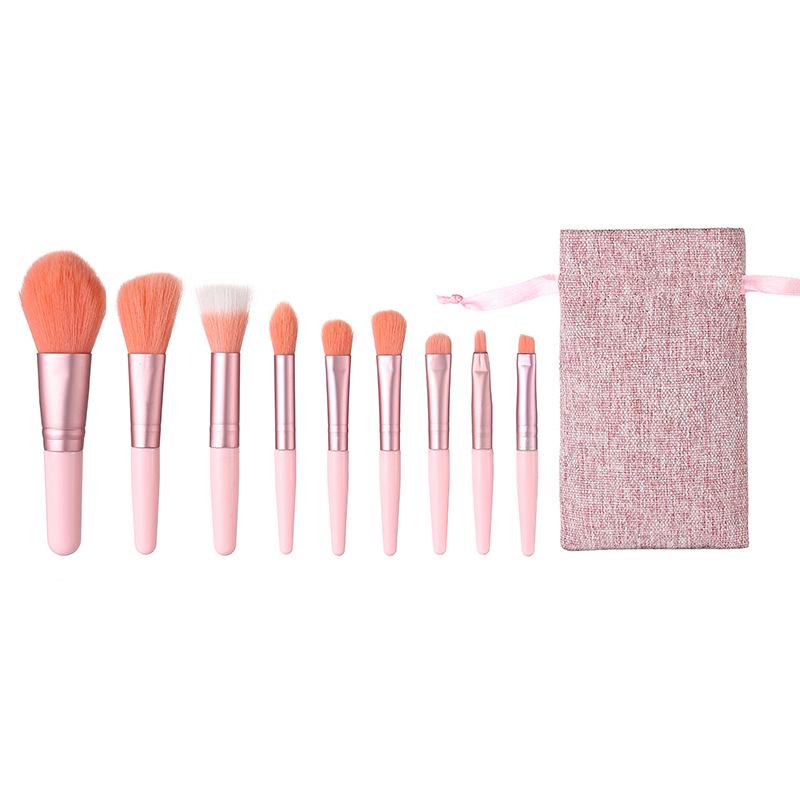 9-Piece Travel Makeup Brush Set with Pouch for Beginners - Includes Powder and Contour Brushes