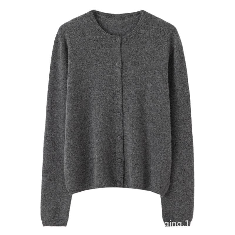 Cárdigan de Mujer 100% Cachemira de Manga Larga con Cuello Redondo y Botones - Color Sólido Sin Costuras para Otoño