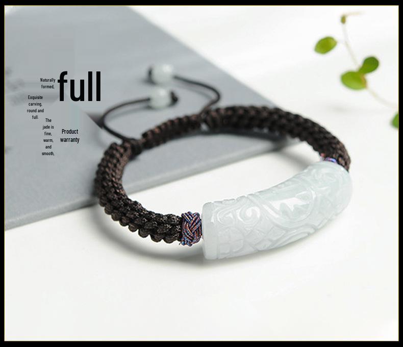 A-Grade Natural Jade Carved Fortune Bracelet with Handwoven Rope - Unisex