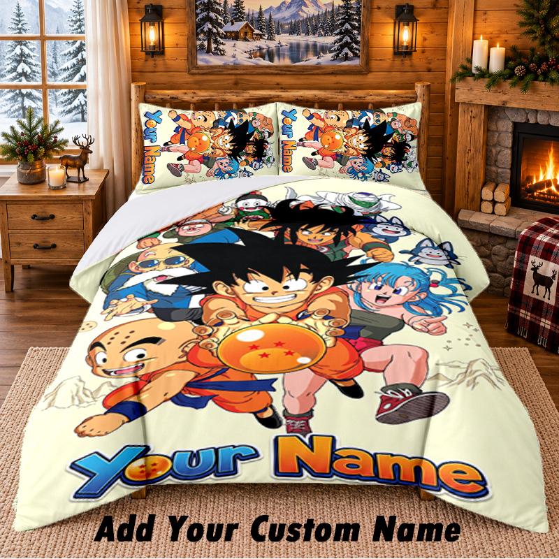 Dragon Ball Custom Name 3Pcs Bedding Set 1 Bed Sheet 2 Pillowcases Bedroom Home Decor