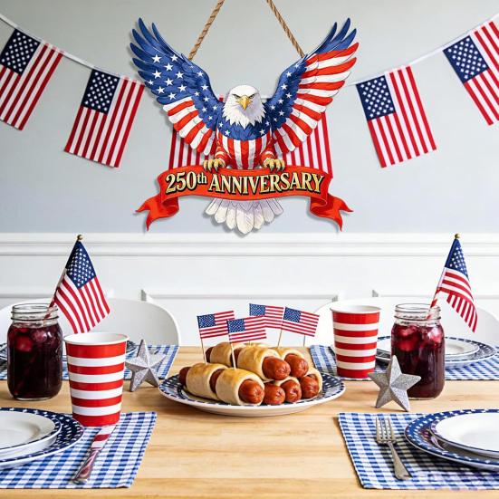 Wooden Hanging Ornament American 250th Anniversary Pendant Eagle Door Sign Patriotic Independence Day