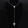 Cross Rosary Catholic Multilayer Necklace Saint Benedict Medal Beads Stainless Steel Silver Color Long Necklaces Jewelry N1172S0