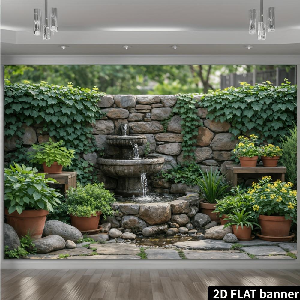 Natural stone fountain backdrop, featuring ivy climbing boards and double-tiered fountain, for indoor/outdoor decoration