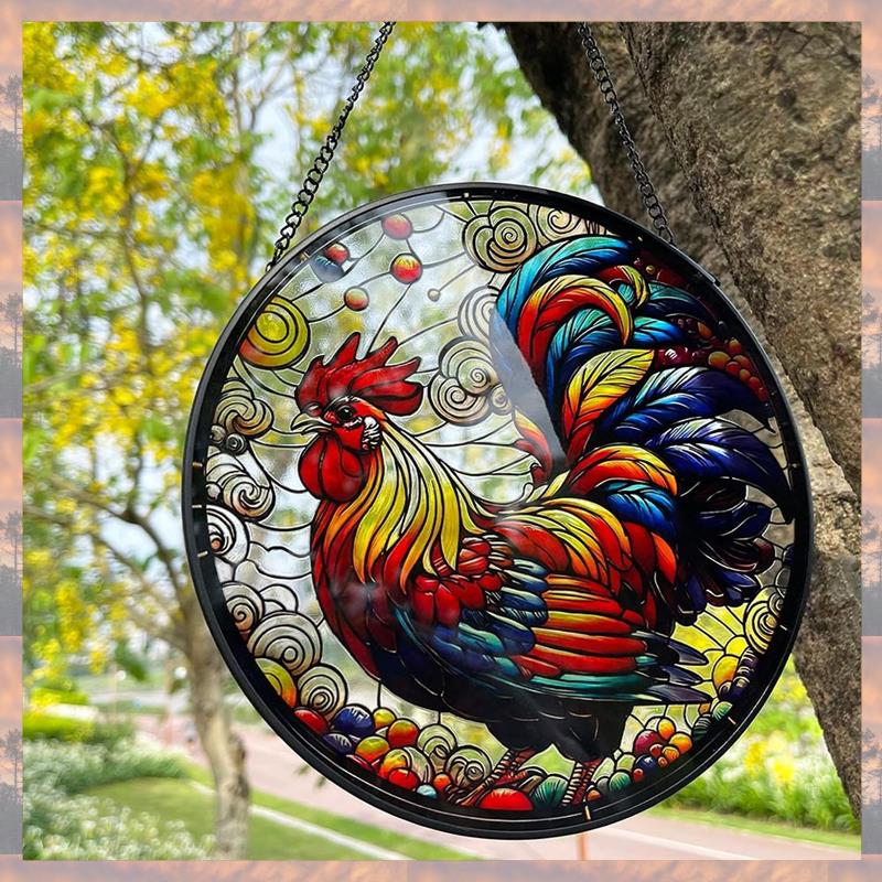 2025 Trend Rooster Acrylic Window Hangings 7.87" Rooster Sun Catcher Stained Glass Window Panels  For Home Garden Ornament