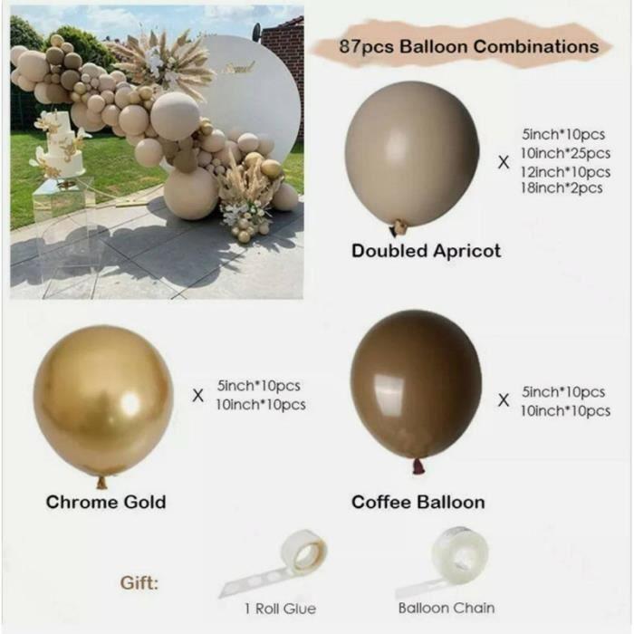 Guirlande d'arche de ballons - Shwor - 87 pièces - Abricot - Café - Chrome