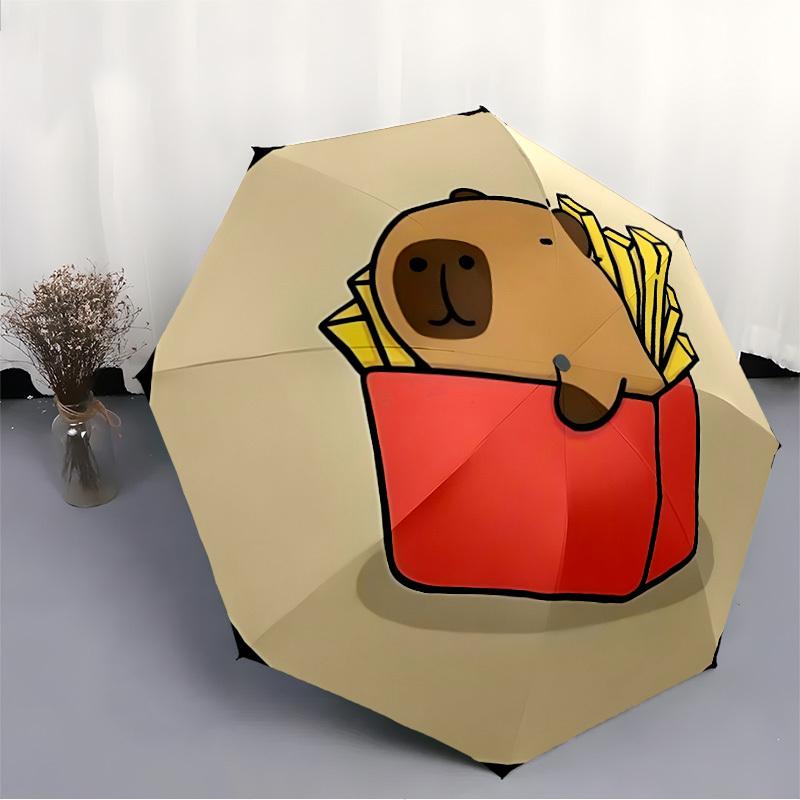 1pc French Fries Capybara Pattern Automatic Umbrella 8-Bone Design Compact Gear for Outdoor Travel, Perfect Holiday Gift  yy250827096