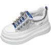 Platform white shoes 2025 summer new inner height increase women's shoes mesh muffin shoes student lace-up breathable sports shoes
