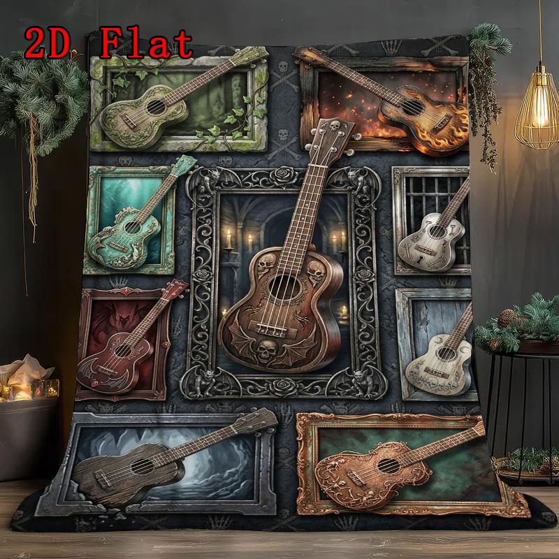 Gothic Guitars 2D Flat Pattern Flannel Blanket, High Quality All Seasons, Home Decor, Warmth and Comfort, Perfect for Christmas Gifts.