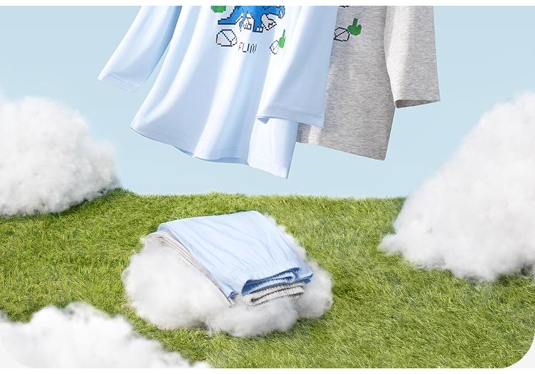 Yingbolun Cool Feeling Lyocell Summer Boys' Lyocell Air-Conditioned Suit with Seven Sleeves Set (170g)