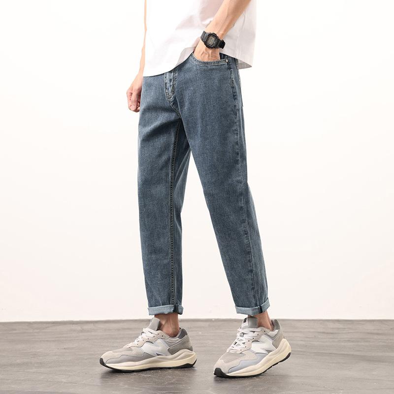 Straight-leg Jeans Summer Thin Trendy Brand Slim Straight-leg Pants Korean Style Trendy Stretch Jeans Men's High Street American Style