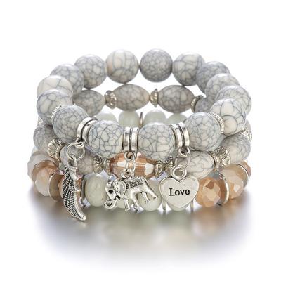 Bohemian Elephant Heart Pendant Beaded Bracelet for Women Chain Bangle Jewelry Accessory