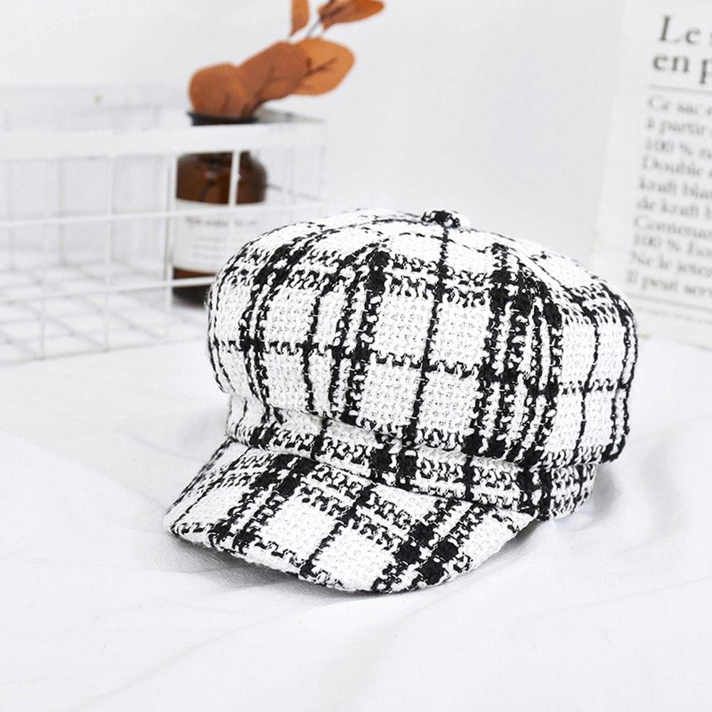Winter Autumn Artist Hat Keep Warm For Girls Plaid Beret Painter Hat Octagonal Cap Women Visors Cap