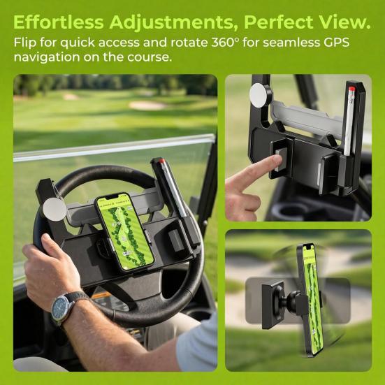 1/2 Stück Golf Cart Lenkrad Handyhalter mit Stiftschlitz und Ballmarker-Aufbewahrung Universal