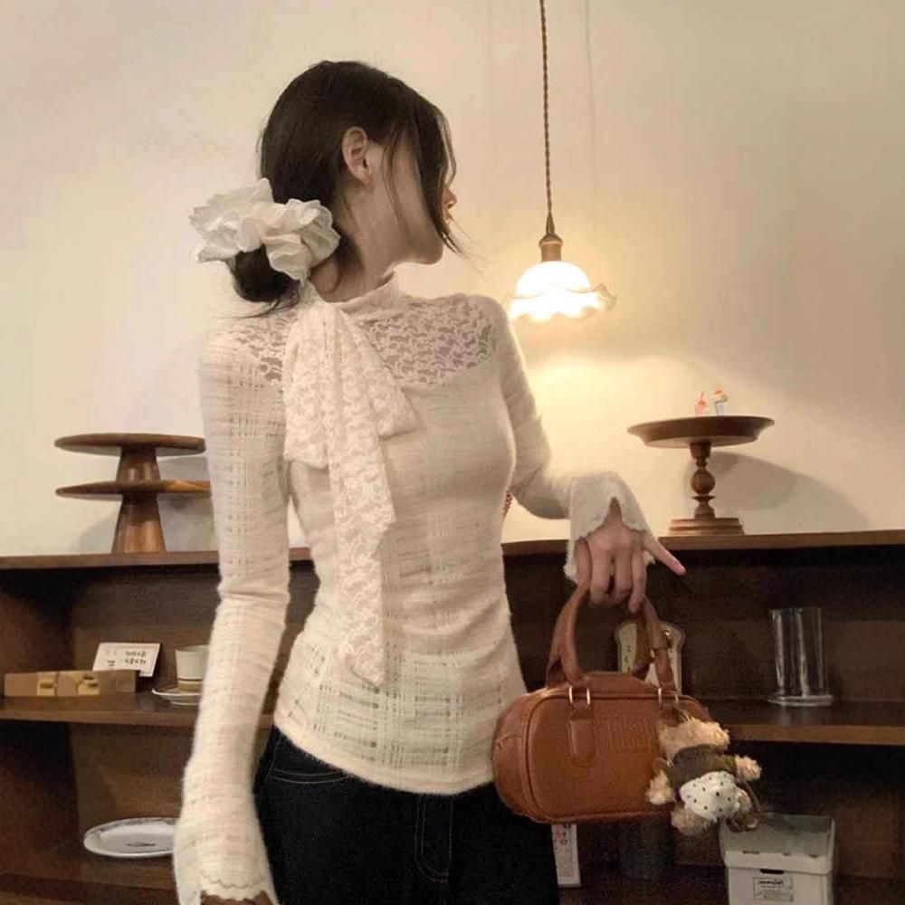 Women's Slim Lace Long-Sleeve Base Layer Top - 2025 Autumn/Winter Collection