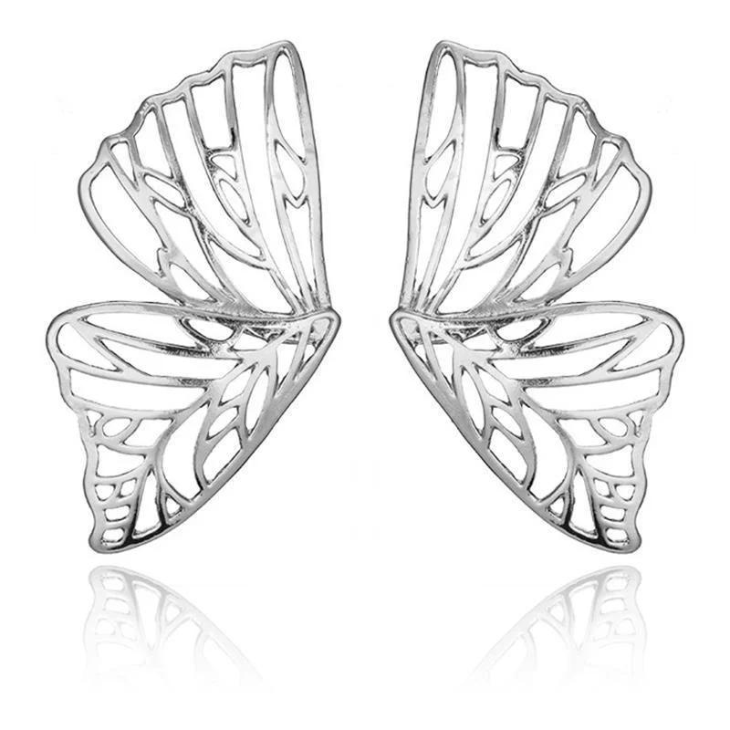 Sterling Silver Fashion Hollow Butterfly Dangle Stud Earrings Women Metal Big Wing Symmetry Earring Party Jewelry