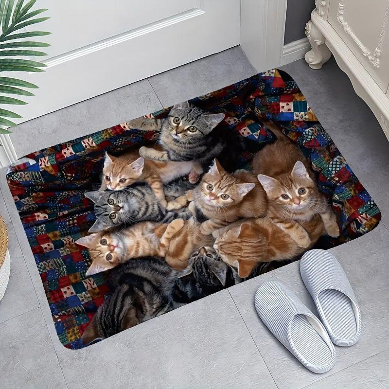 Cute Countryside Cat Printed Doormat Vintage Ethnic Style Cute Hole 2D Printed Carpet Living Room Bedroom Foyer Floor Mat