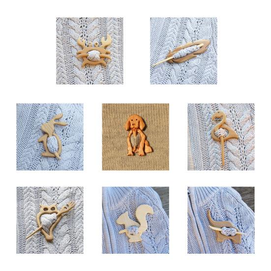 Donna Inverno Maglione in legno Spilla a forma di animale Sciarpa Fibbia Scialle Sciarpa in seta finta Spilla Accessori per outfit