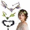 Simulate Tree Leaves Black Flower Rhinestone Crown Elf Headpiece Photoshoot Costume