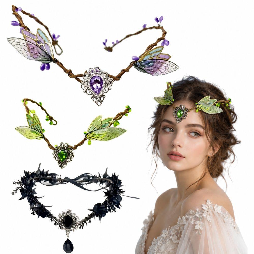 Gothic Style Fairy Flower Leaf Headbands Simulate Tree Leaves Elf Headpiece  Festival