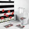 Pink Flower Plant Shower Curtains Cactus Lavender Floral Scenery For Bathroom Curtain Non-Slip Bath Mat Toilet Cover Set Carpet